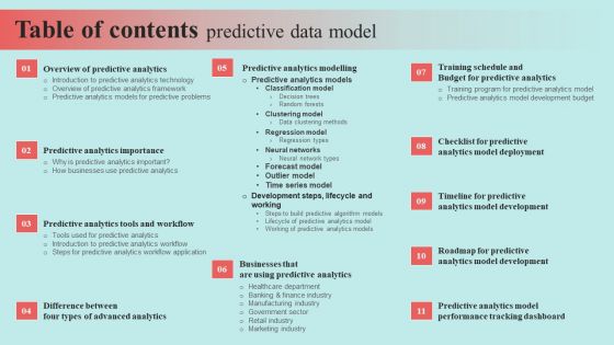 Table Of Contents Predictive Data Model Slides PDF