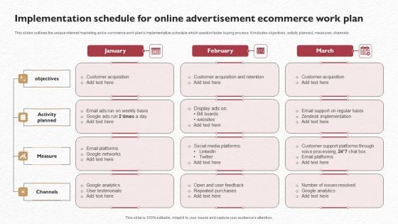 Implementation Schedule For Online Advertisement Ecommerce Work Plan Formats PDF