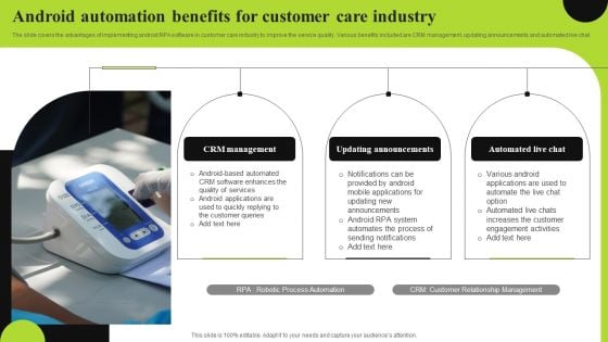 Android Automation Benefits For Customer Care Industry Diagrams PDF