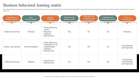 Business Behavioral Learning Matrix Sample PDF