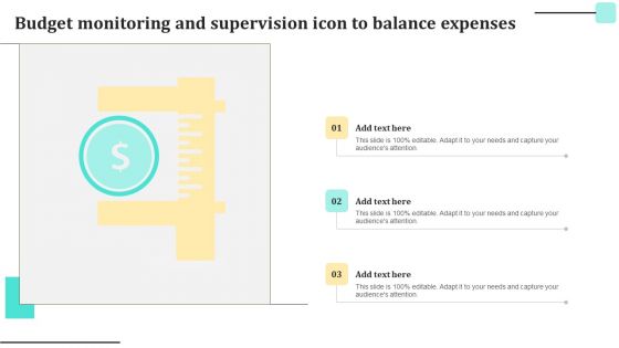 Budget Monitoring And Supervision Icon To Balance Expenses Professional PDF