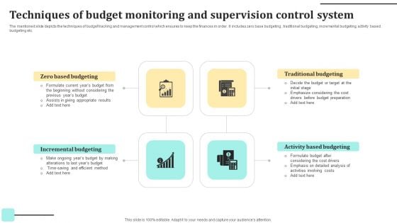 Techniques Of Budget Monitoring And Supervision Control System Slides PDF