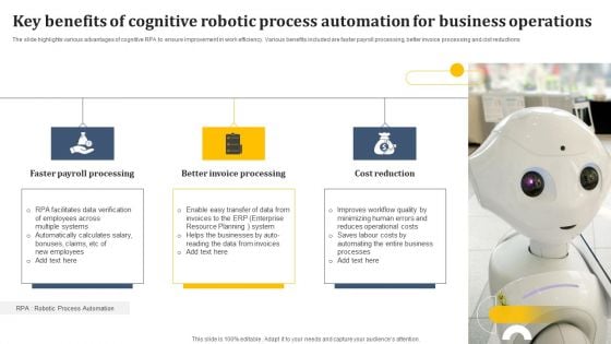 Key Benefits Of Cognitive Robotic Process Automation For Business Operations Slides PDF