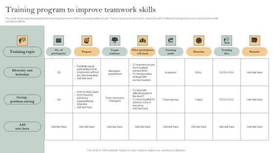 Skill Enhancement Plan Training Program To Improve Teamwork Skills Topics PDF