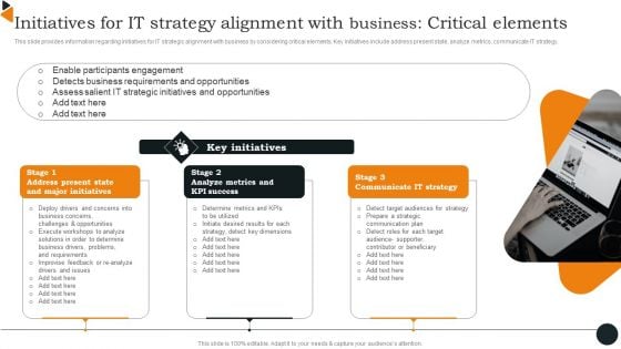 Initiatives For IT Strategy Alignment With Business Critical Elements Template PDF