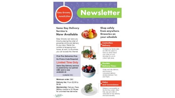 One Pager Newsletter For Convenience Store PDF Document PPT Template