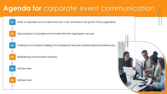 Agenda For Corporate Event Communication Ppt Show Example PDF