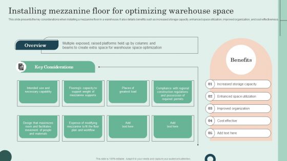 Installing Mezzanine Floor For Optimizing Warehouse Space Topics PDF