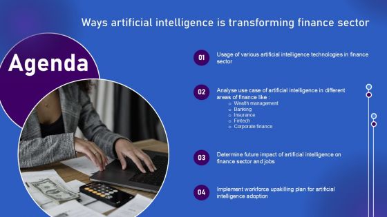 Agenda For Ways Artificial Intelligence Is Transforming Finance Sector Graphics PDF