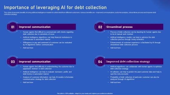 Ways Artificial Intelligence Is Transforming Finance Sector Importance Of Leveraging AI For Debt Collection Topics PDF