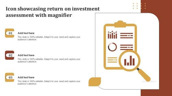 Icon Showcasing Return On Investment Assessment With Magnifier Topics PDF