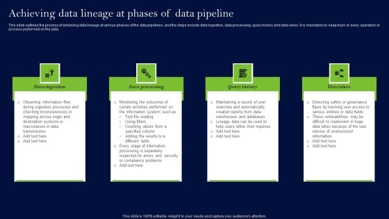Data Lineage Methods Achieving Data Lineage At Phases Of Data Pipeline Topics PDF