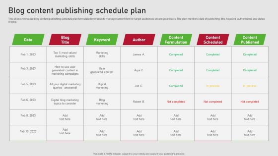 Creating Content Marketing Technique For Brand Promotions Blog Content Publishing Schedule Plan Topics PDF Creating Content Marketing Technique For Brand Promotions Blog Content Publishing Schedule Plan Topics PDF