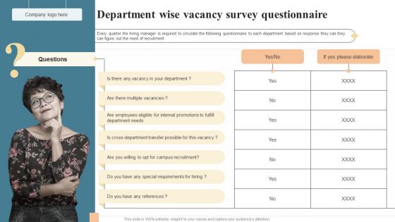 SHRM Talent Management Guide Handbook For Enterprise Department Wise Vacancy Survey Questionnaire Slides PDF