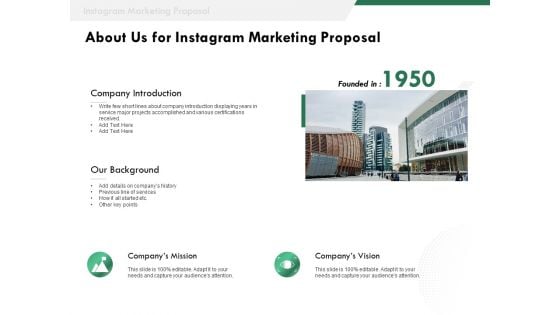 SMM About Us For Instagram Marketing Proposal Ppt Outline Slide Download PDF