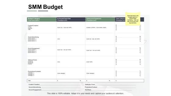 SMM Budget Ppt PowerPoint Presentation Ideas Slides