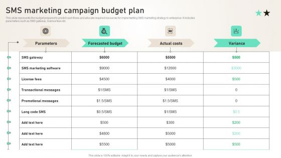 SMS Marketing Campaign Budget Plan Ppt PowerPoint Presentation File Layouts PDF