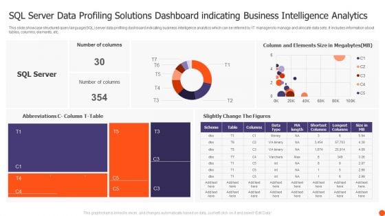 SQL Server Data Profiling Solutions Dashboard Indicating Business Intelligence Analytics Structure PDF