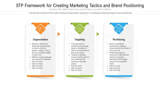 STP Framework For Creating Marketing Tactics And Brand Positioning Ppt Inspiration PDF