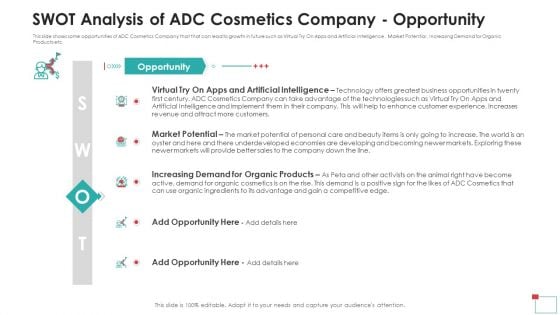 SWOT Analysis Of ADC Cosmetics Company Opportunity Mockup PDF