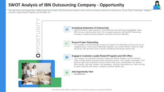 SWOT Analysis Of IBN Outsourcing Company Opportunity Ppt Slides Diagrams PDF