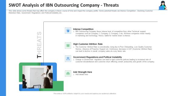 SWOT Analysis Of IBN Outsourcing Company Threats Ppt Slides Topics PDF