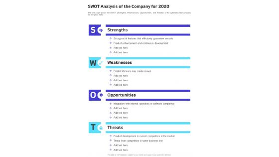 SWOT Analysis Of The Company For 2020 One Pager Documents SWOT Analysis Of The Company For 2020 One Pager Documents