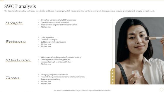 SWOT Analysis Skin Care And Beautifying Products Company Profile Guidelines PDF