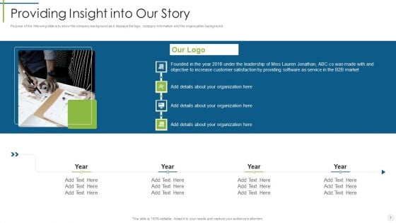 Saas Provider Providing Insight Into Our Story Ppt Slides File Formats PDF