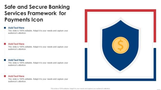 Safe And Secure Banking Services Framework For Payments Icon Mockup PDF