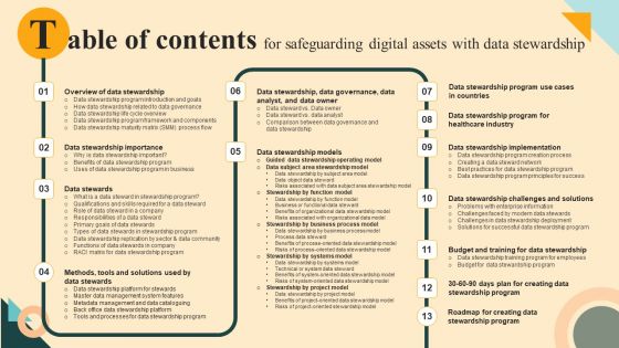 Safeguarding Digital Assets With Data Stewardship Table Of Contents Ideas PDF