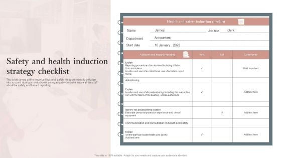 Safety And Health Induction Strategy Checklist Slides PDF