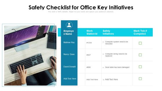 Safety Checklist For Office Key Initiatives Ppt PowerPoint Presentation File Inspiration PDF