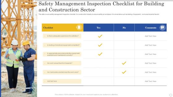 Safety Management Inspection Checklist For Building And Construction Sector Diagrams PDF