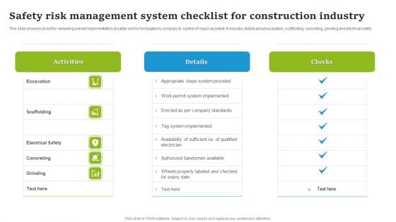 Safety Risk Management System Checklist For Construction Industry Guidelines PDF