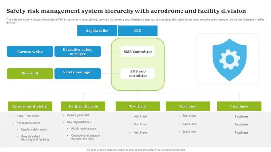 Safety Risk Management System Hierarchy With Aerodrome And Facility Division Icons PDF