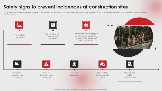 Safety Signs To Prevent Incidences At Construction Sites Ppt PowerPoint Presentation Diagram PDF