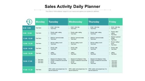 Sales Activity Daily Planner Ppt PowerPoint Presentation Tips PDF