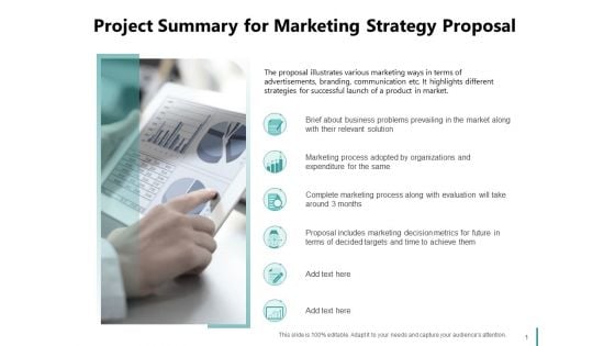 Sales And Business Development Action Plan Project Summary For Marketing Strategy Proposal Ppt Layouts Deck PDF