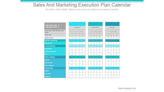 Sales And Marketing Execution Plan Calendar Ppt PowerPoint Presentation Model