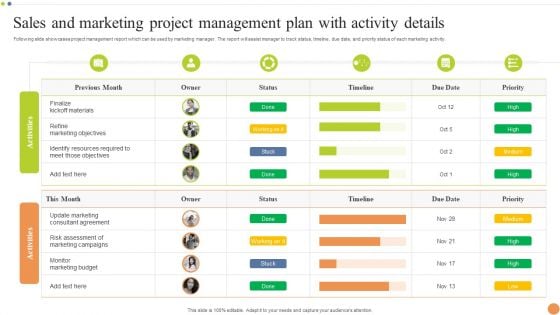 Sales And Marketing Project Management Plan With Activity Details Ideas PDF