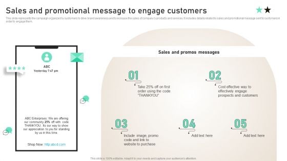 Sales And Promotional Message To Engage Customers Ppt PowerPoint Presentation File Diagrams PDF