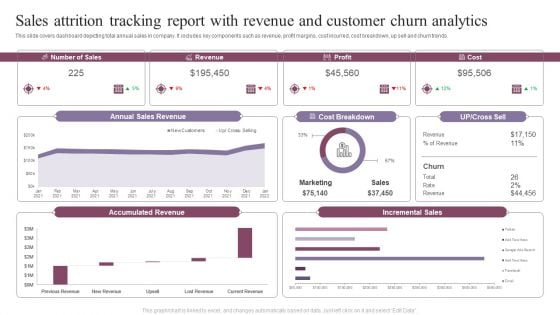 Sales Attrition Tracking Report With Revenue And Customer Churn Analytics Formats PDF