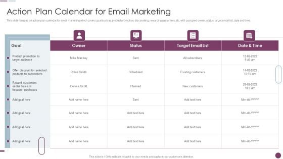 Sales Automation Procedure Action Plan Calendar For Email Marketing Clipart PDF