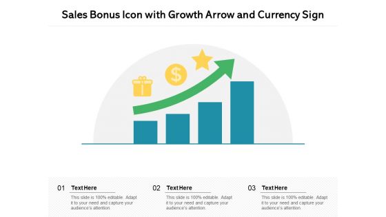 Sales Bonus Icon With Growth Arrow And Currency Sign Ppt PowerPoint Presentation Visual Aids Deck PDF