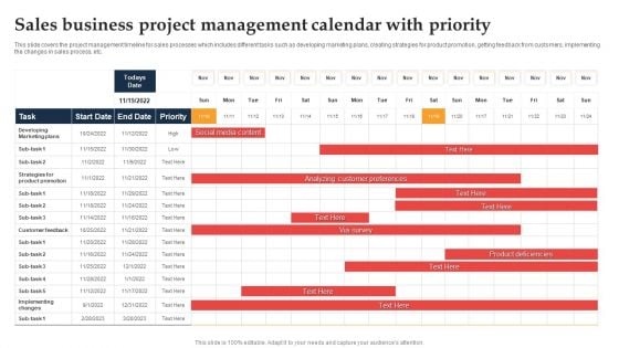 Sales Business Project Management Calendar With Priority Ppt Pictures Layout Ideas PDF