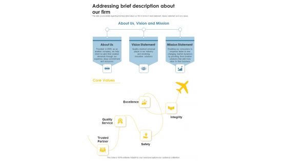 Sales For Commercial Aviation Service Company Addressing Brief Description One Pager Sample Example Document