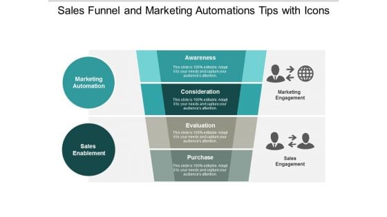 Sales Funnel And Marketing Automations Tips With Icons Ppt Powerpoint Presentation Show Template