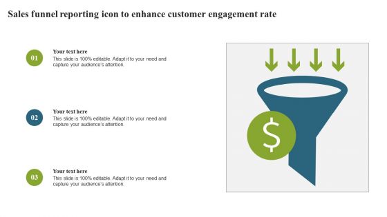 Sales Funnel Reporting Icon To Enhance Customer Engagement Rate Guidelines PDF