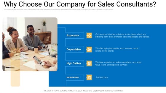 Sales Management Advisory Service Why Choose Our Company For Sales Consultants Elements PDF